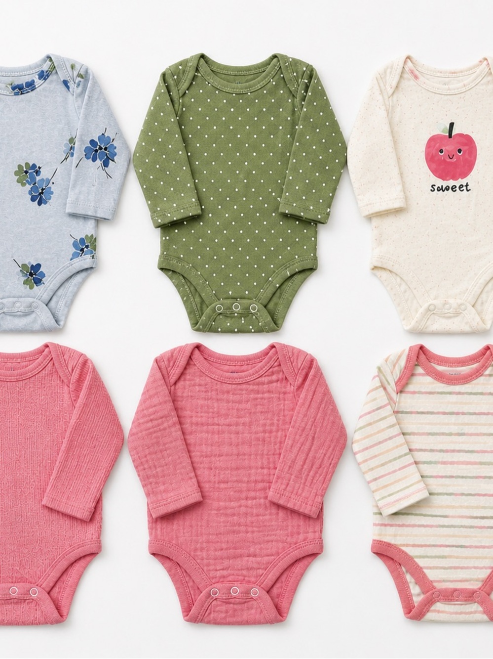 Carter's Long-Sleeve Bodysuit Set — Green, Pink, Blue & Cream